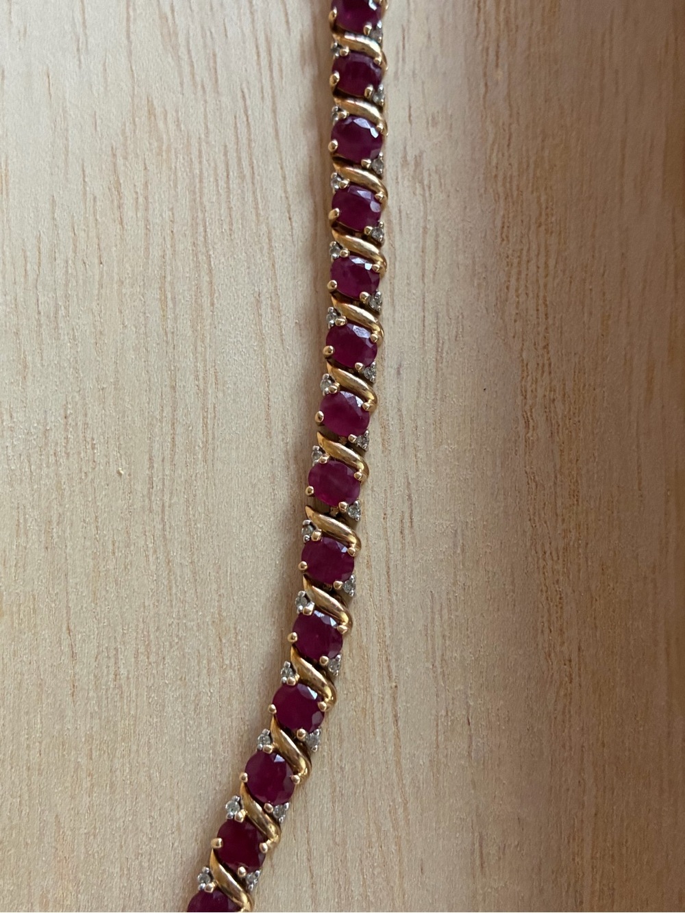 Elegant Vintage 14k Gold, Natural Ruby, & Diamond Tennis Bracelet